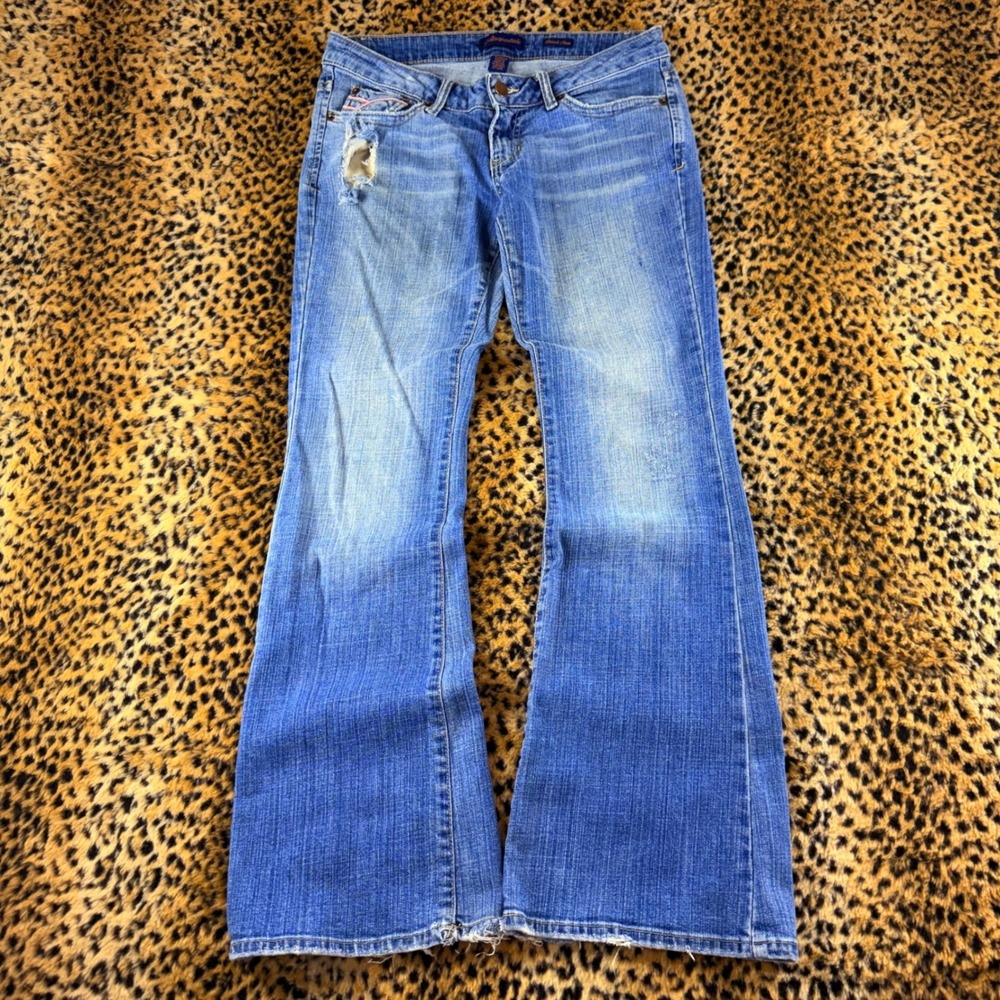Aeropostale Stretch Flare Jeans Blue Distressed Low Rise Y2K Size 5/6S